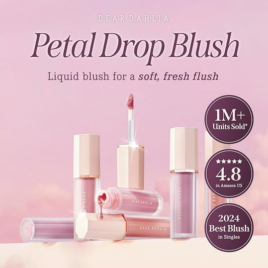 DEARDAHLIA Petal Drop Blush (Flesh) - Vegan Weightless Liquid Blush with Long-lasting Pigment, Buildable and Skincare-Infused Fomula. Natural Flush, and Dewy Finish. Korean Makeup for Cheeks. 0.14 oz
