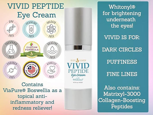 VIVID Peptide Eye Cream with Whitonyl for Dark Circles, Puffiness and Fine Lines - Brightens and Boosts Collagen for Firmness and Hydration