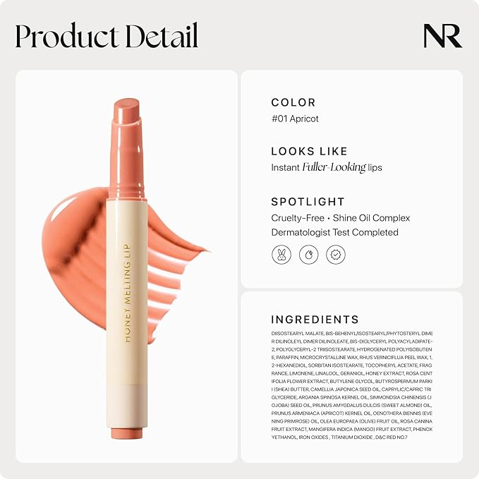 Nature Republic HONEY MELTING LIP (01 APRICOT) SOFT LIP STICK, Hydrating Gloss, Moisturizing balms, Sheer tint, Shine & Nude, Glowy Finish, korean make up, Stocking Stuffers