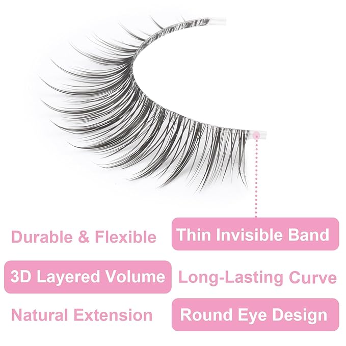 Kiromiro Eyelashes Wispy 10mm False Lashes Natural Look Soft 3D Mink Lashes Short Strip Lashes Pack