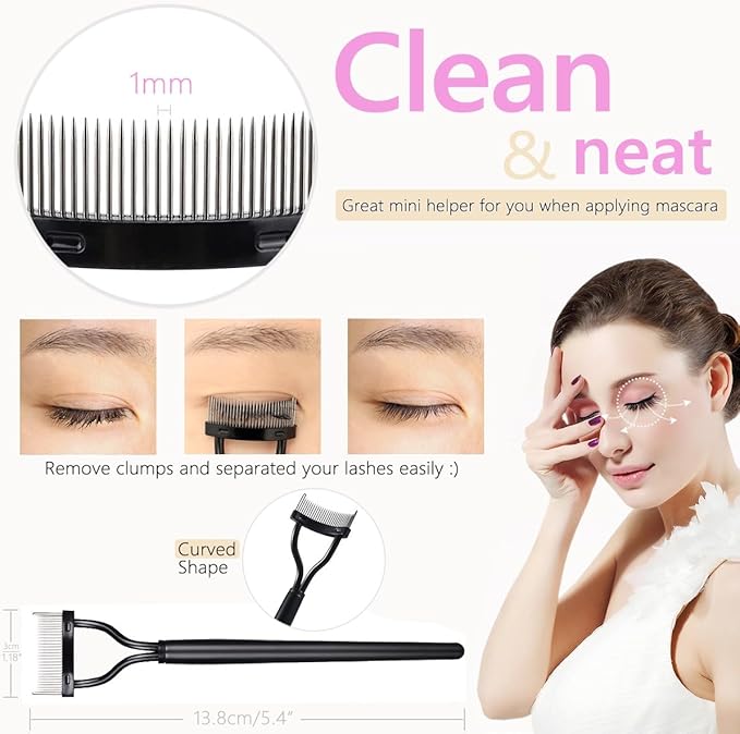 Eyelash Curler with Comb, qiipii Professional Lash Curlers metal Eyelashes Comb Seperator Eyelash Mascara Applicator Tool Kit for Women with 10 Replacement Silicone Refills Pads for Home & Travel Uses