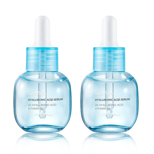 ZealSea Hyaluronic Acid Serum for Face, Hydrating Microneedling Serum, EWG Certified for Sensitive Skin, Vegan Fragrance Free Non-Comedogenic Absorb Quickly, Pure Hyaluronic Acid Anti-Aging 1 Oz*2