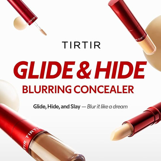 TIRTIR Glide&Hide Blurring Concealer - Creamy texture, Conceals dark circles and wrinkles, Dual formula (liquid tip & balm stick), Long-lasting wear, Korean Makeup, #7N, 0.28 Oz