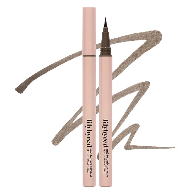 lilybyred AM9 to PM9 Survival Penliner Natural | Korean Soft Ash Tone Liquid Eyeliner, 0.1mm Ultra-Fine Brush, Quick-Dry, Smudge-Proof, Layerable Ash Pigment, Buildable Color, 0.035 oz. (02 Ash Brown)