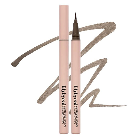 lilybyred AM9 to PM9 Survival Penliner Natural | Korean Soft Ash Tone Liquid Eyeliner, 0.1mm Ultra-Fine Brush, Quick-Dry, Smudge-Proof, Layerable Ash Pigment, Buildable Color, 0.035 oz. (02 Ash Brown)