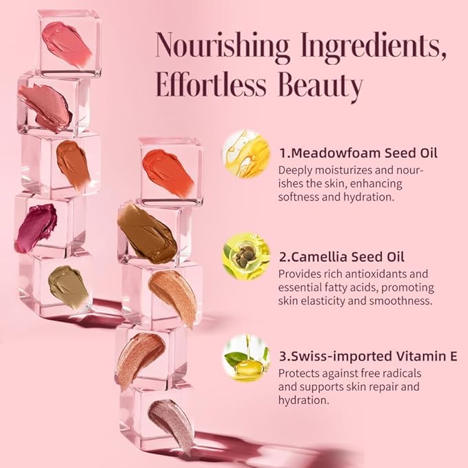 Multi-Use Waterproof Makeup Cream Blush Stick with Brush, Unidollss 3-in-1 Buildable Blush Stick for Cheeks, Eyes, and Lips, All day wear, Easy Application (06 BONFIRE)