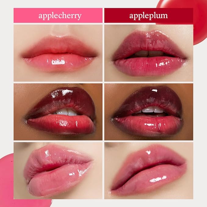 NOONI Korean Lip Oil Set - Applecherry & Appleplum | Long-Lasting, Moisturizing, Plumping, Revitalizing for Dry Lips, Waterproof, No Peel Off, 0.12 FL Oz x 2ea