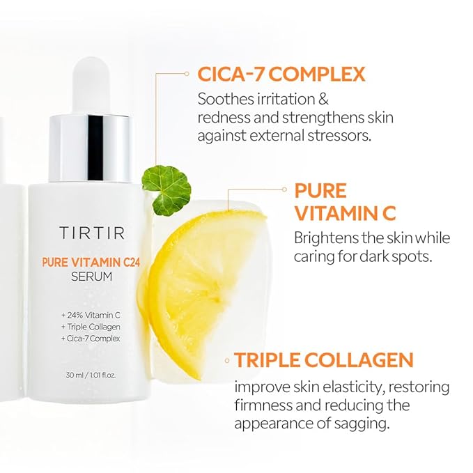 TIRTIR Pure Vitamin C 24% Face Serum – Dark Spot Remover for Sensitive Skin with Collagen Anti Aging Even out Skin Tone Non irritation tested, Wrkinkles, Korean Mild Vita C Facial Serum 1.01 Fl Oz