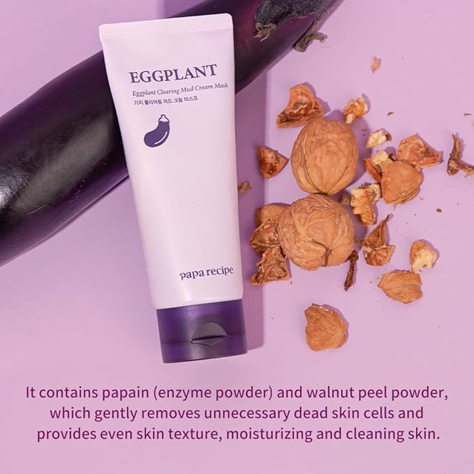 Papa Recipe Eggplant Mud Mask – Kaolin & Bentonite Clay for Pore Care & Gentle Exfoliation – Hydrating Korean Skincare with Cica