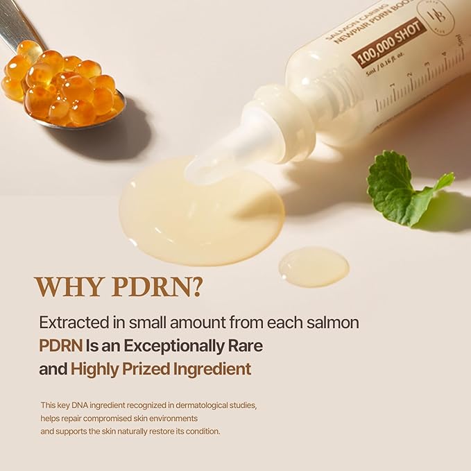 HEVEBLUE Salmon Caring Centella New Pair PDRN Booster 100,000 Shot Essence (1ea) - Salmon PDRN, Restore and Rejuvenate, Refine Skin Texture, Low Irritation, Korean Skincare, K-Beauty