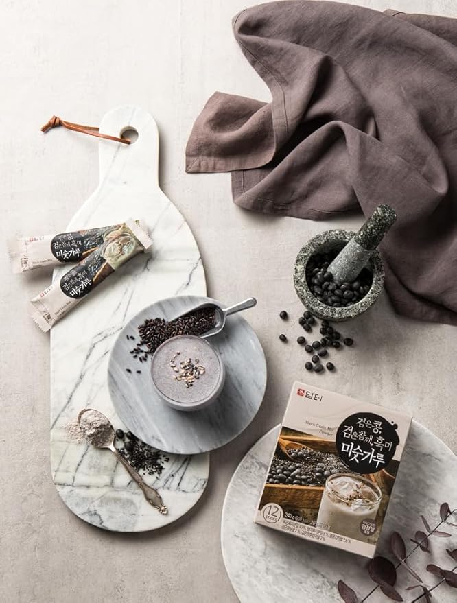 Damtuh Misugaru – Korean Black Mixed Grain Powder Drink, Traditional Multigrain Meal Replacement Shake with Black Rice, Black Beans & Sesame, 20g x 40 Sticks