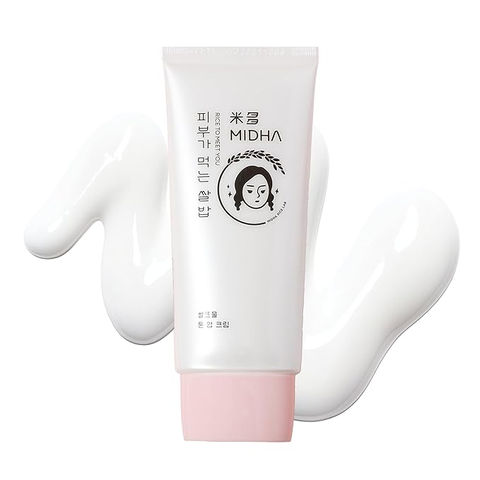 MIDHA RICE TONE UP CREAM, 1.69fl.oz/50ml, Even Skin Tone, Hydrating, Sheer, Natural Tone-Up, No Makeup Natural Tone, Ideal makeup Primer, Non-Sticky Finish, Vegan, Makeup Base