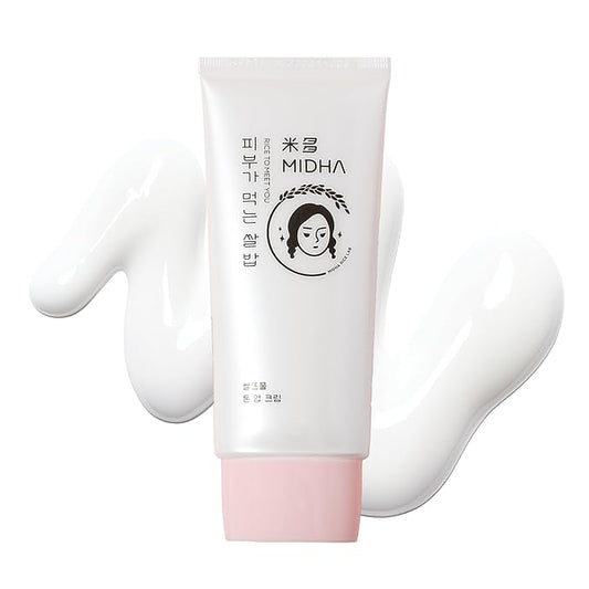 MIDHA RICE TONE UP CREAM, 1.69fl.oz/50ml, Even Skin Tone, Hydrating, Sheer, Natural Tone-Up, No Makeup Natural Tone, Ideal makeup Primer, Non-Sticky Finish, Vegan, Makeup Base