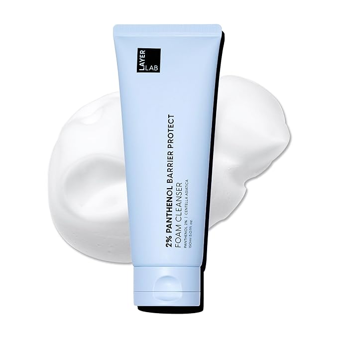 LAYERLAB Korean Face Wash with 2% Panthenol | Hydrating Foam Cleanser for Deep Pore Cleansing & Sebum Control | Helps Support Moisture Barrier, For Oily 150ml 5.07 fl oz (Blue)