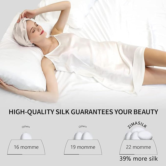ZIMASILK 100% 22 Momme Mulberry Silk Bonnet for Sleeping Women, Breathable Silk Hair Wrap for Premium Hair Protection - Reducing Friction (1Pc, Cream)
