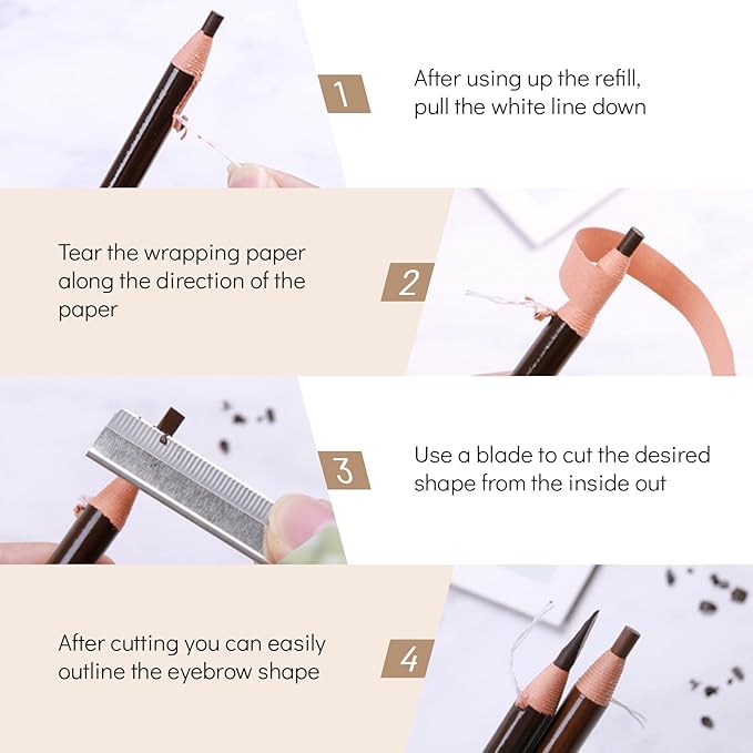 Ownest 6 Pcs Pull Cord Peel-off Eyebrow Pencil Tattoo Makeup and Microblading Supplies Set for Marking, Filling and Outlining, Waterproof and Durable Permanent Eyebrow Liner-Black