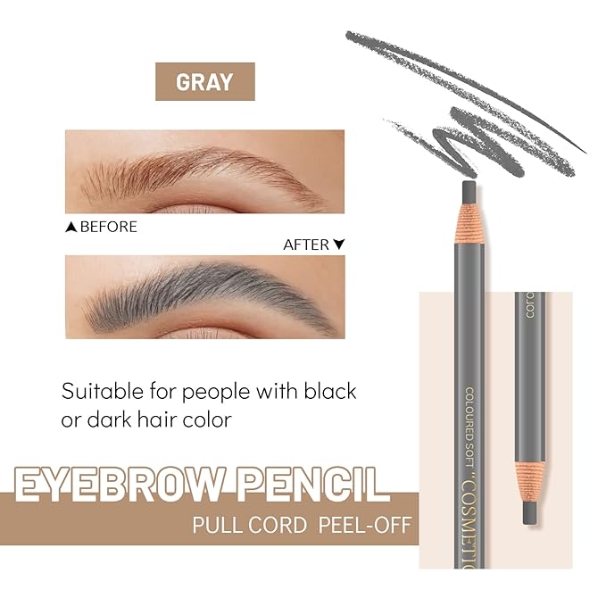 Ownest 6 Pcs Peel-off Eyebrow Pencil Tattoo Makeup and Microblading Supplies Set for Marking, Filling and Outlining, Waterproof and Durable Permanent Eyebrow Liner-Grey