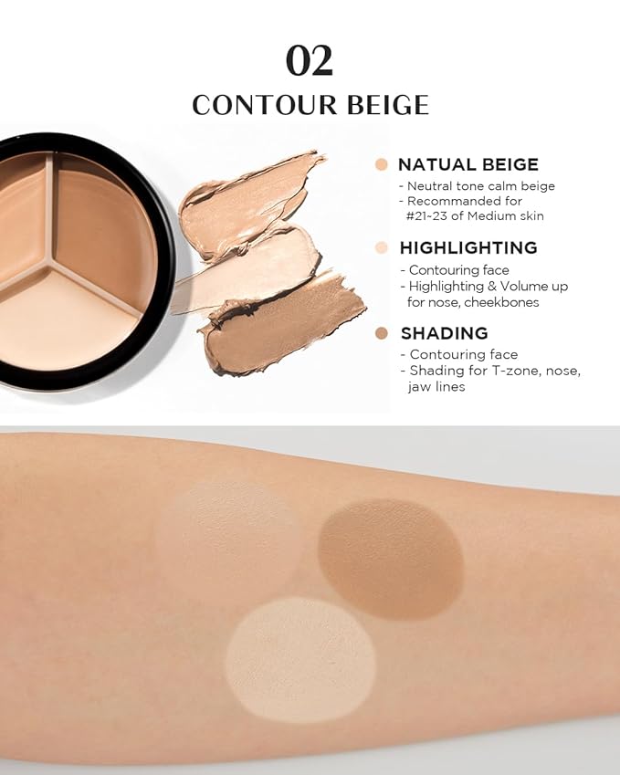THESAEM Cover Perfection Triple Pot Concealer – 3 Color Concealer with Full Coverage Natural Beige Shade Covers Blemishes Spots, Highlighter & Contouring, 02 Contour Beige