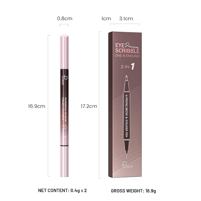 2 Pack Eyebrow Pen, Waterproof Microblading Eyebrow Pencil, 2-in-1 4 Tip Eye Brow Makeup Pen for Women with Precise Curved Brush-Tip Create Natural Hair-Like Brows, Last All-Day (Natural Brown)