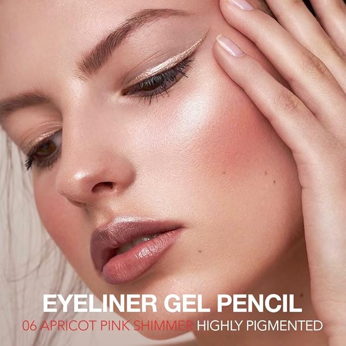 Apricot Pink Shimmer Gel Eyeliner Pencil, Multi-Use Waterline Eyeliner with Sharpener, Sharpenable Eye Liner Waterproof Smudge Proof, High Pigmented Eye Makeup Liners, Vegan & Cruelty-Free 06