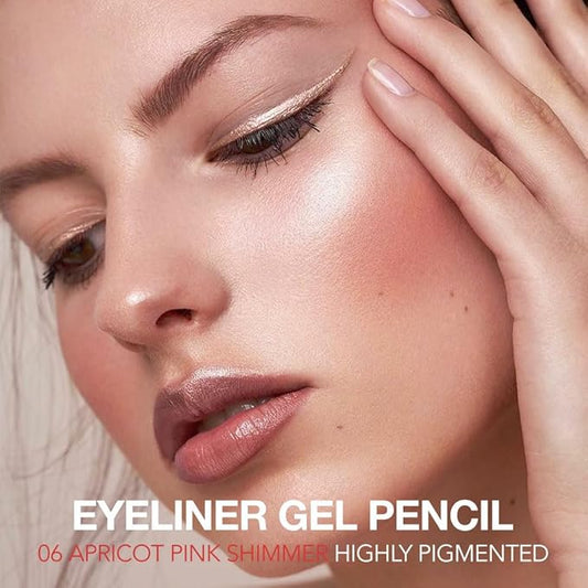 Apricot Pink Shimmer Gel Eyeliner Pencil, Multi-Use Waterline Eyeliner with Sharpener, Sharpenable Eye Liner Waterproof Smudge Proof, High Pigmented Eye Makeup Liners, Vegan & Cruelty-Free 06