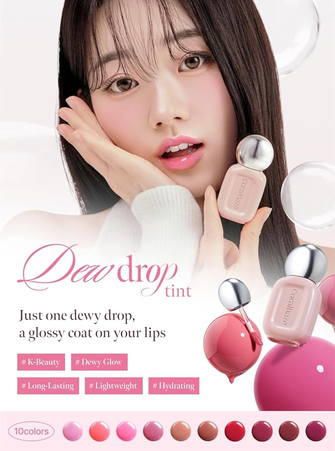 Dew Drop Tint #208 Lure 4.5g, Hydrating, Glossy, Lightweight Lip Stain with High-shine, Long Lasting Color with Moisturizing Lip Drop, Dewy Finish, Korean Beauty Makeup