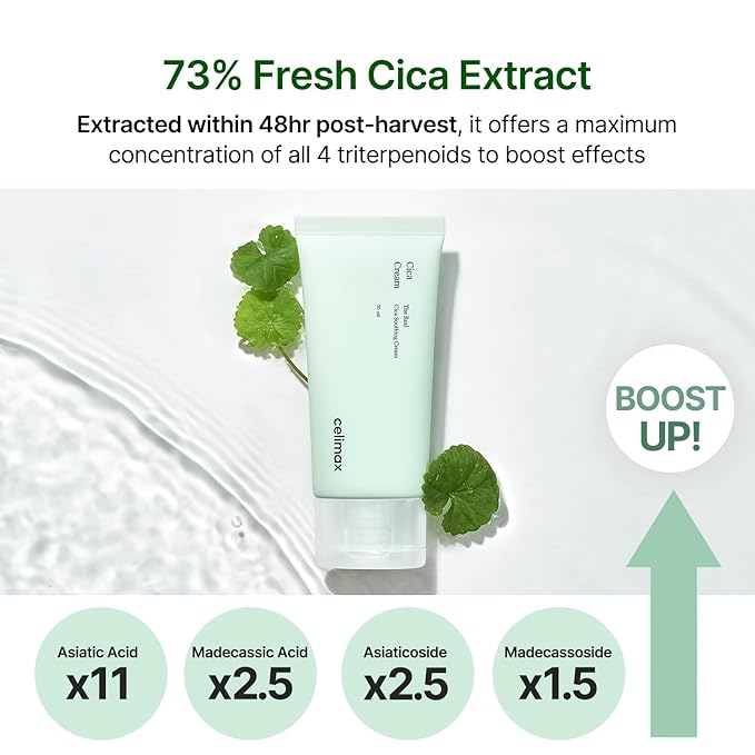 celimax The Real Cica Soothing Cream | with Fresh Cica Extract, Oil Free, Hydrating, Moisturizing, Calming, Dry Oily Combination Sensitive Skin, Korean Skincare, Lightweight Gel Cream, 50ml