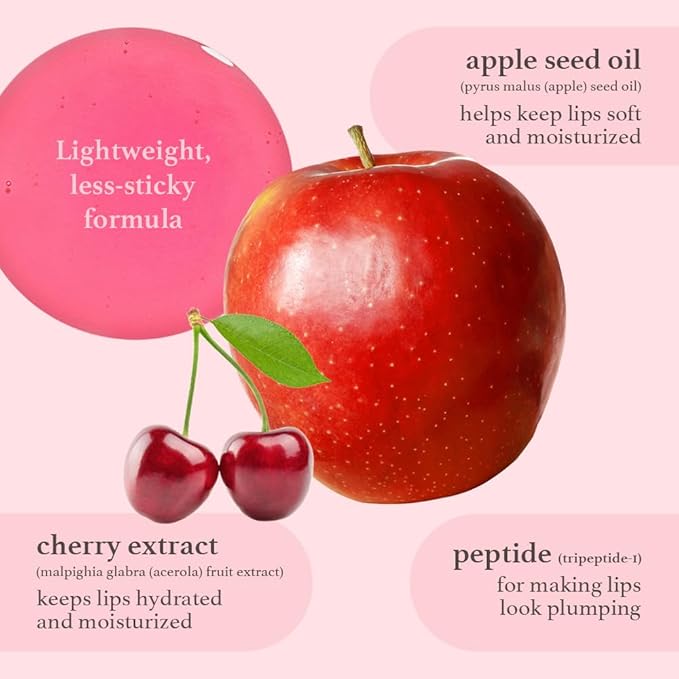 NOONI Vegan Appleseed Lip Oil Set - Appleberry & Applecherry & Appleplum | Long-Lasting, Moisturizing, Plumping, Revitalizing for Dry Lips, Waterproof, No Peel Off, 0.12 FL Oz x 3ea