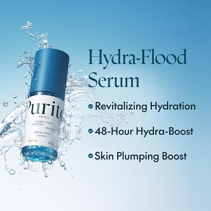 PURITO Hydro Wave Deep Sea Serum, 60 mL / 2.02 fl. oz., Hydrating Face Serum, Lightweight & Non-Greasy, Skin Moisture Boost, Korean Skincare, For Sensitive Skin, Hyaluronic Acid & Deep Sea Water