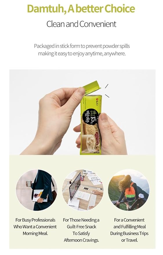 Damtuh Korean 15 Multi Mixed Roast Grain Powder Meal Replacement Shake – Healthy Breakfast Drink, Nutritious Grain Misugaru, 20g x 40 Sticks