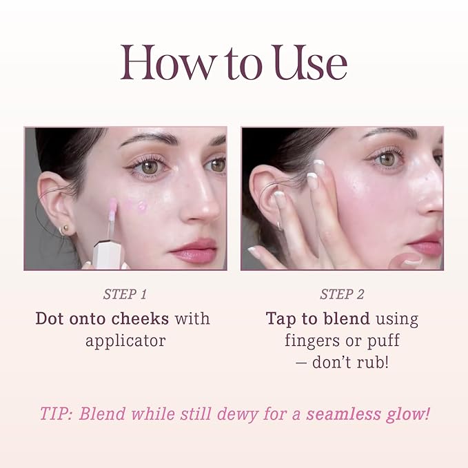 DEARDAHLIA Petal Drop Blush (Glory) - Vegan Weightless Liquid Blush with Long-lasting Pigment, Buildable and Skincare-Infused Fomula. Natural Flush, and Dewy Finish. Korean Makeup for Cheeks. 0.14 oz