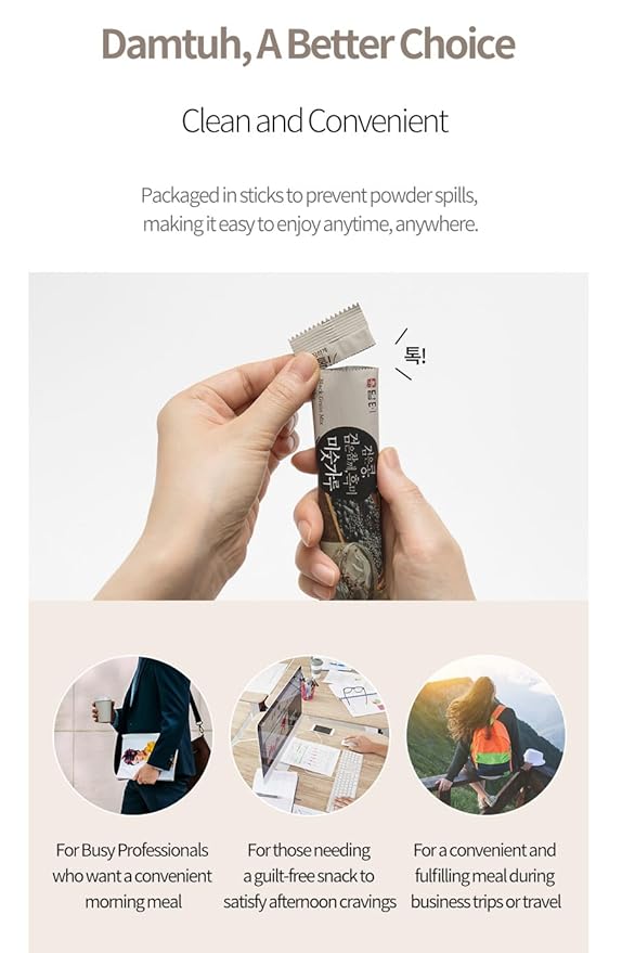 Damtuh Misugaru – Korean Black Mixed Grain Powder Drink, Traditional Multigrain Meal Replacement Shake with Black Rice, Black Beans & Sesame, 20g x 40 Sticks