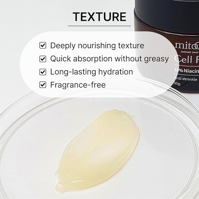 Mito-on Cell Rejuvenation Anti-Aging Cream, 50g / 1.76 oz - 10% Niacinamide, Vitamin B3 and Antioxidants, EGF + Volufiline for Wrinkle Reduction, Elasticity Improvement, Moisturizer, Korean Skin Care
