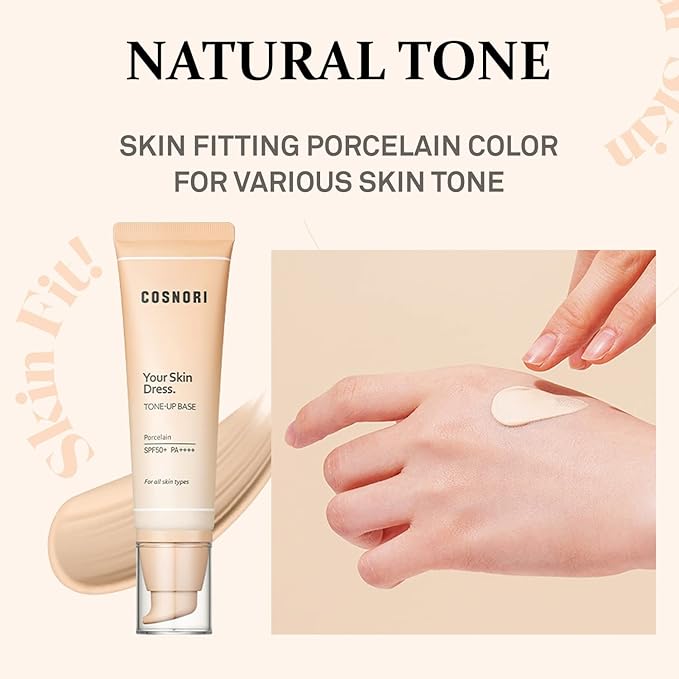 COSNORI Your Skin Dress Tone up Base – Conceal Pores & Blemish – Tone Correcting Makeup Base with Niacinamide – K Beauty – Porcelain Color for Cool & Warm Tone, 1.69 fl.oz