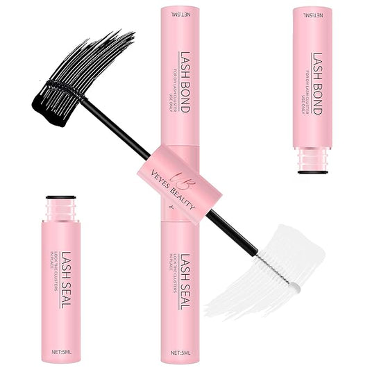VEYESBEAUTY Lash Bond and Seal Waterproof 2 in 1 Cluster Lash Glue for Eyelash Extensions Long Lasting Strong Hold Individual Eyelash Glue for Self-Application at Home 5ml+5ml