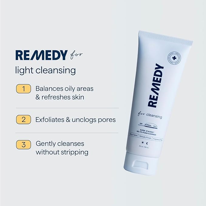 Remedy for Lightweight Cleansing - Gel to Foam Cleanser for Normal to Oily Skin - 0.5% Salicylic Acid, Ceramides, Glycerin, Green Tea - By Dermatologist Dr. Shah, 5 fl. Oz