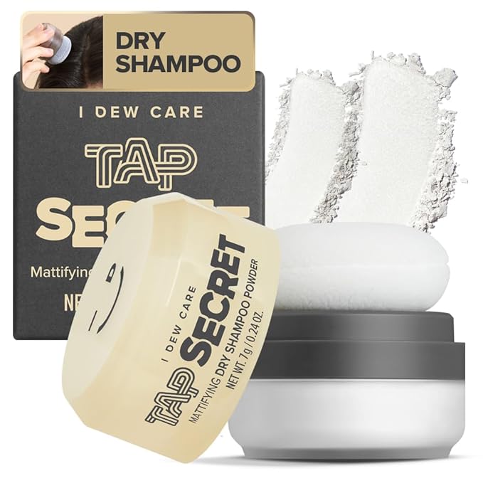I DEW CARE Tap Secret Dry Shampoo Powder with Biotin - Tap Secret Original | Strengthening & Volumizing, Refillable, Travel size, Non-aerosol, Brunette, Korean Ginseng, Dry Shampoo for Women, 0.24 Oz