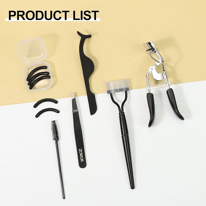 Eyelash Curler with Comb and Brush Fit All Eye Shape Curved Eyelash Curlers with 5PCS Silicone Refill Pad,Natural and Long Lasting Lash Curler for Women Make Up Gift(Black)