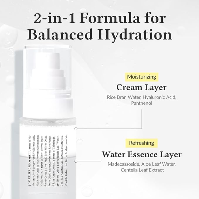 Dr.Althea 345 Relief Cream Mist | Hydrating Facial Mist with Rice Extract | Soothing Care for Sensitive Skin | Vegan Korean Skincare, 3.38 Fl Oz