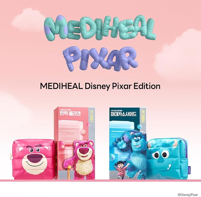 MEDIHEAL Collagen Ampoule Toner Pads [Disney Pixar Edition] - Skin Firming & Restore Elasticity & Deep Hydration - Tighten Wrinkles & Lines - Vegan Face Gauze, Full Size 100 + Refill 100 (200 Pads)