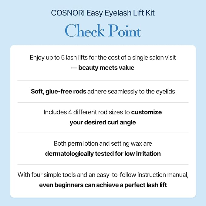 COSNORI Easy Eyelash Lift Kit - DIY Lash Lift Kit – Korean Eyelash Perm with No Glue Rods, 5 Applications, Long-Lasting Curl, Easy At-Home Curling Solution