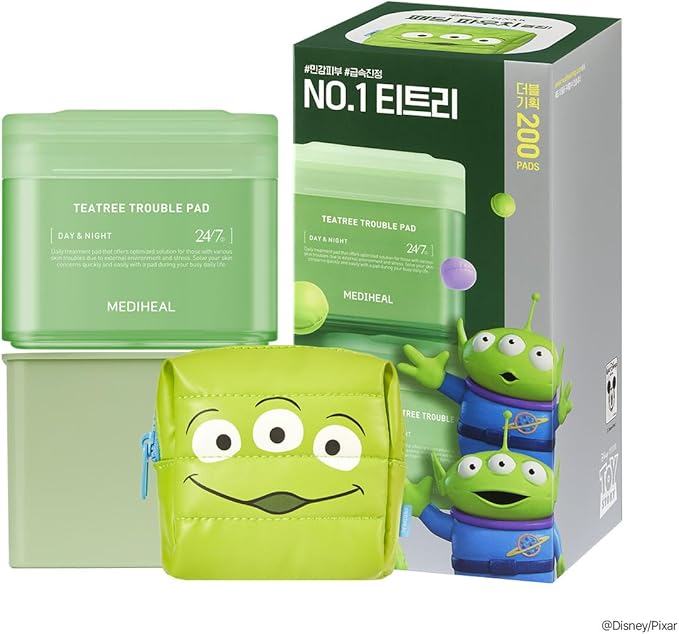 MEDIHEAL Teatree Trouble Toner Pads [Disney Pixar Edition] - Lactobacillus Sensitive Acne Prone Skin - Vegan Face Gauze, Full Size 100 + Refill 100 (200 Pads)