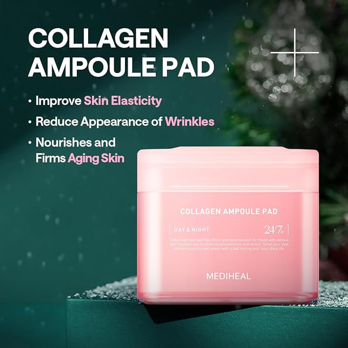 Mediheal Holiday Edition Collagen Ampoule Pad ?Skin Firming & Restore Elasticity - Tighten Wrinkles & Lines - Vegan Eco Silk Pads,100 Pads,Christmas Gift