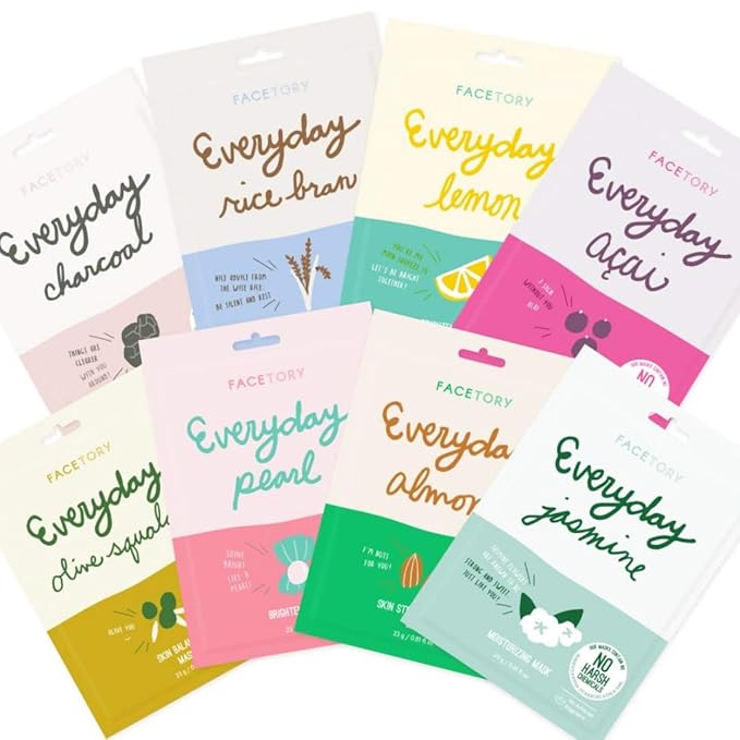 FACETORY K Beauty Face Mask Skin Care - EVERYDAY 8 COLLECTION Sheet Mask Set | Natural Premium Korean Face Mask For All Skin Types - No Sulfates No Parabens (8 pc)