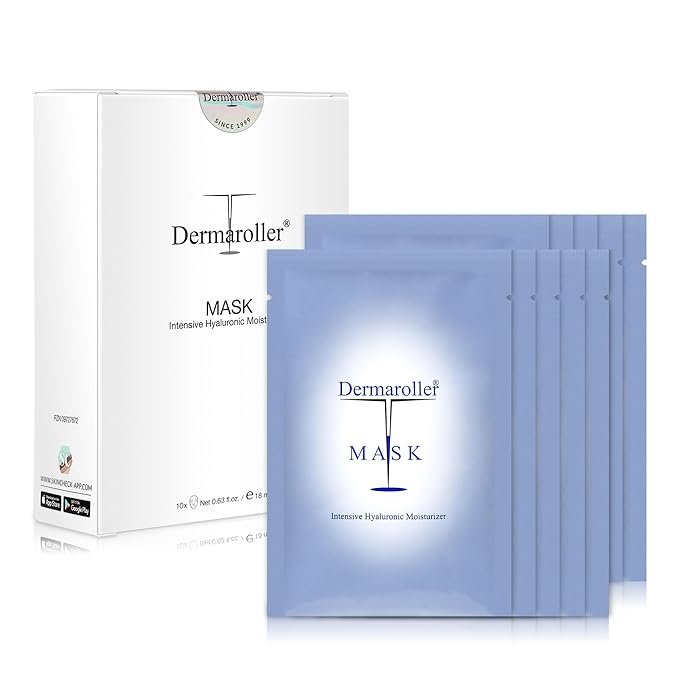 Dermaroller, Silk Face Masks Intensive Hyaluronic Acid Moisturizer with Matriyxl 3000 Tocopherol Boost Collagen Hydrate Dry Skin Reduce Fine Lines Wrinkles SingleUse Masks (10 masks)