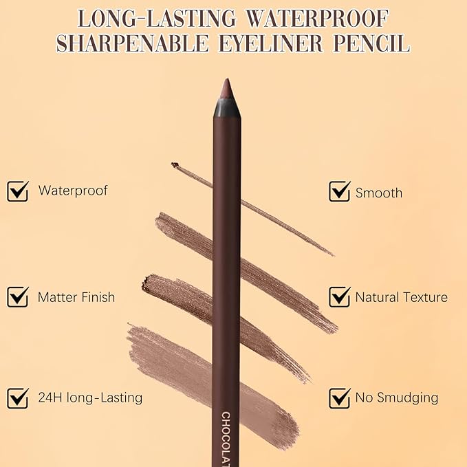 24 Hr Waterproof Eyeliner Duo Sharpenable Eye Pencil, 2025 New Persona Eyeliner Pencil Waterproof, No Smudging, No Fading, Long-Wearing, Smooth and Easy To Color (Chocolate)