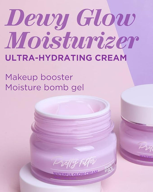 Touch in Sol Hydrating Face Moisturizer Gel Cream 1.76 oz. – Plumped Up Lightweight Day and Night Cream with Hyaluronic Acid and Collagen - Pretty Filter Waterful Glow Cream