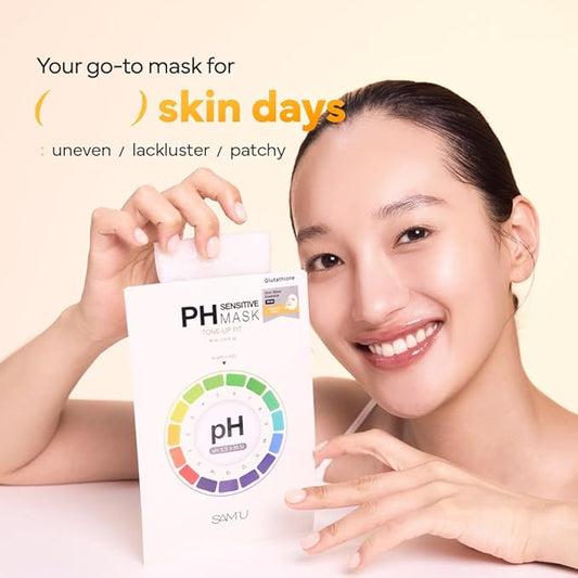 SAM’U PH Sensitive Tone Up Fit Face Mask – Radiance-Enhancing Vegan Sheet Mask with Glutathione, Niacinamide, and Vitamin C, Healthy Glow Travel-Friendly Korean Skincare (5 Sheets)