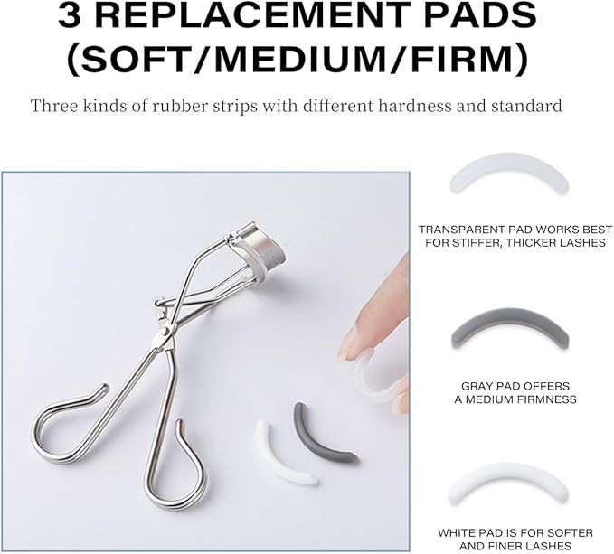 Eyelash Curler w/3 Replacement Pads (Soft/Medium/Firm) - Professional Lash Curler for Natural, Fake, Curly or Straight Lashes, Includes Protective Cover