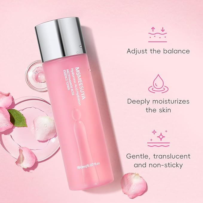 Niacinamide Rose Essence Toner, with Rose Extract, Moisturizing, A Fresh and Delicate Feel, Alcohol-Free, Suitable for All Skin Types, 150ml/5.07 fl oz per Bottle.